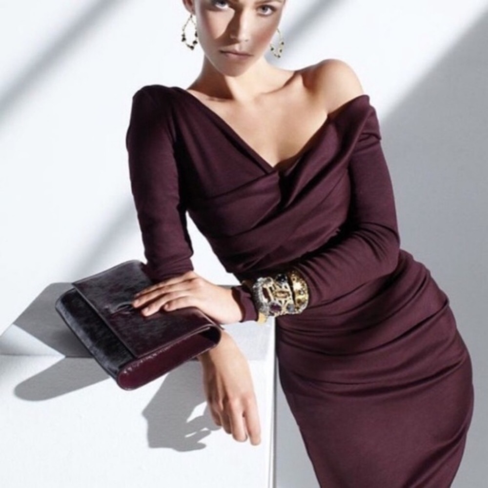 DVF off shoulder virgin wool blend ruched dress - Picture 3 of 8